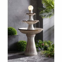 Large Water Fountain Ceramic Tiered LED Light With Pump Garden Backyard ... - $488.44