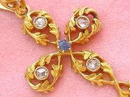 Antique Art Nouveau .28ctw Rose Diamond Ceylon Sapphire 18K Cross Pendant c1910 - £1,275.94 GBP