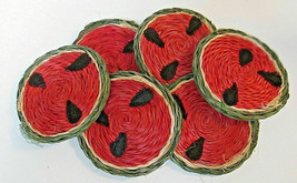 Woven Watermelon Drink Beverage Coasters Set of 6 Pink Green Black Fruit  - £11.16 GBP