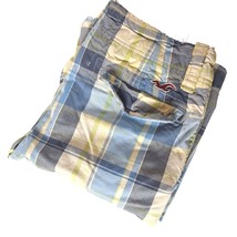 Hollister Bermuda Shorts Size 28 Blue White Plaid Button Fly Distressed Hem - £24.63 GBP
