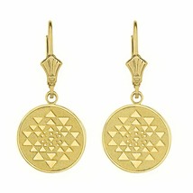 10k Solid Yellow Gold Yantra Tantric Indian Yoga Disc Circle Earring Set - £161.25 GBP