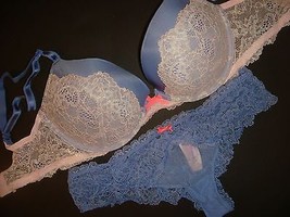 Nwt Victoria&#39;s Secret 32DD Bh Set S Höschen Schillernd Blau Lavendel Weiß Spitze - £66.46 GBP