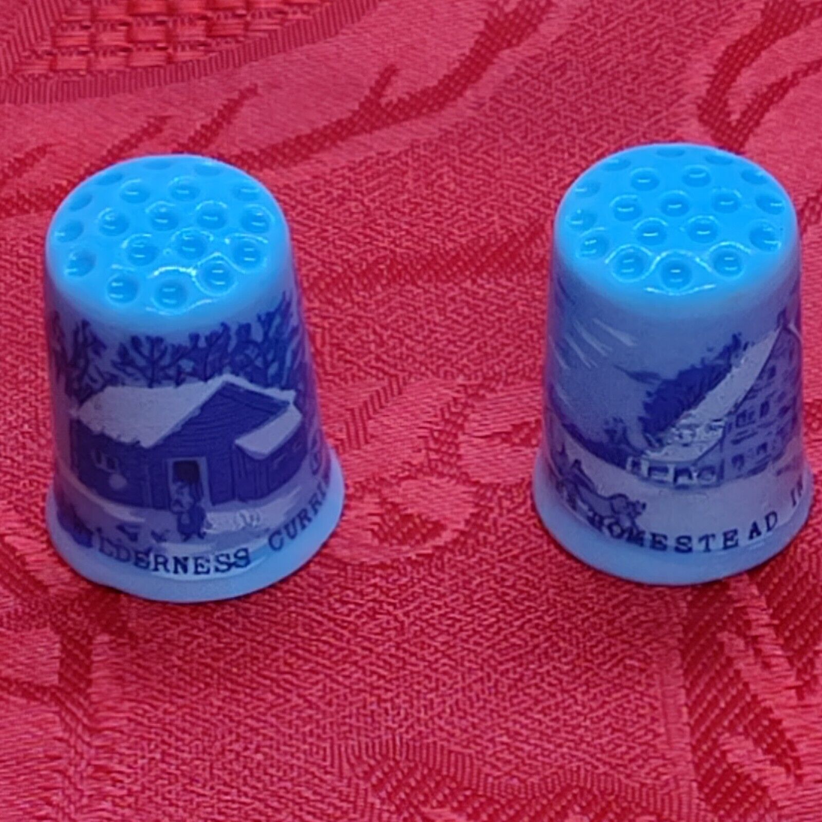 (2) Wilderness &amp; Homestead Vintage Sewing Thimble Currier and Ives blue/... - $9.98
