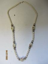 Faux Pearl And Beads Necklace W/ Beige Floral Bead Design 30&quot; Long - £7.98 GBP