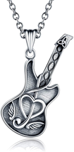 Silver Guitar Cremation Jewelry Ash Guitar Locket Urn Necklace Musical Memorial  - £47.37 GBP