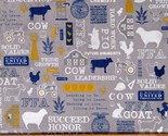 Cotton FFA Future Farmers of America Words Gray Fabric Print by the Yard... - $14.95