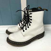 Dr. Doc Martens Women’s White Patent Leather Combat Boots Lace Up Size 7 EU 38 - £49.57 GBP