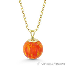 Orange &amp; Red Fire Opal Ball Solitaire Pendant Chain Necklace in 14k Yellow Gold - £34.33 GBP+