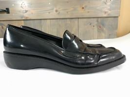 Ann Taylor Women&#39;s Penny Loafer 1 1/2&quot; Heels Black Leather Size 9 1/2 M Itay - £22.21 GBP