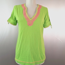 Lilly Pulitzer Lime Green Embroidered V-neck Tee womens size XS - £11.74 GBP