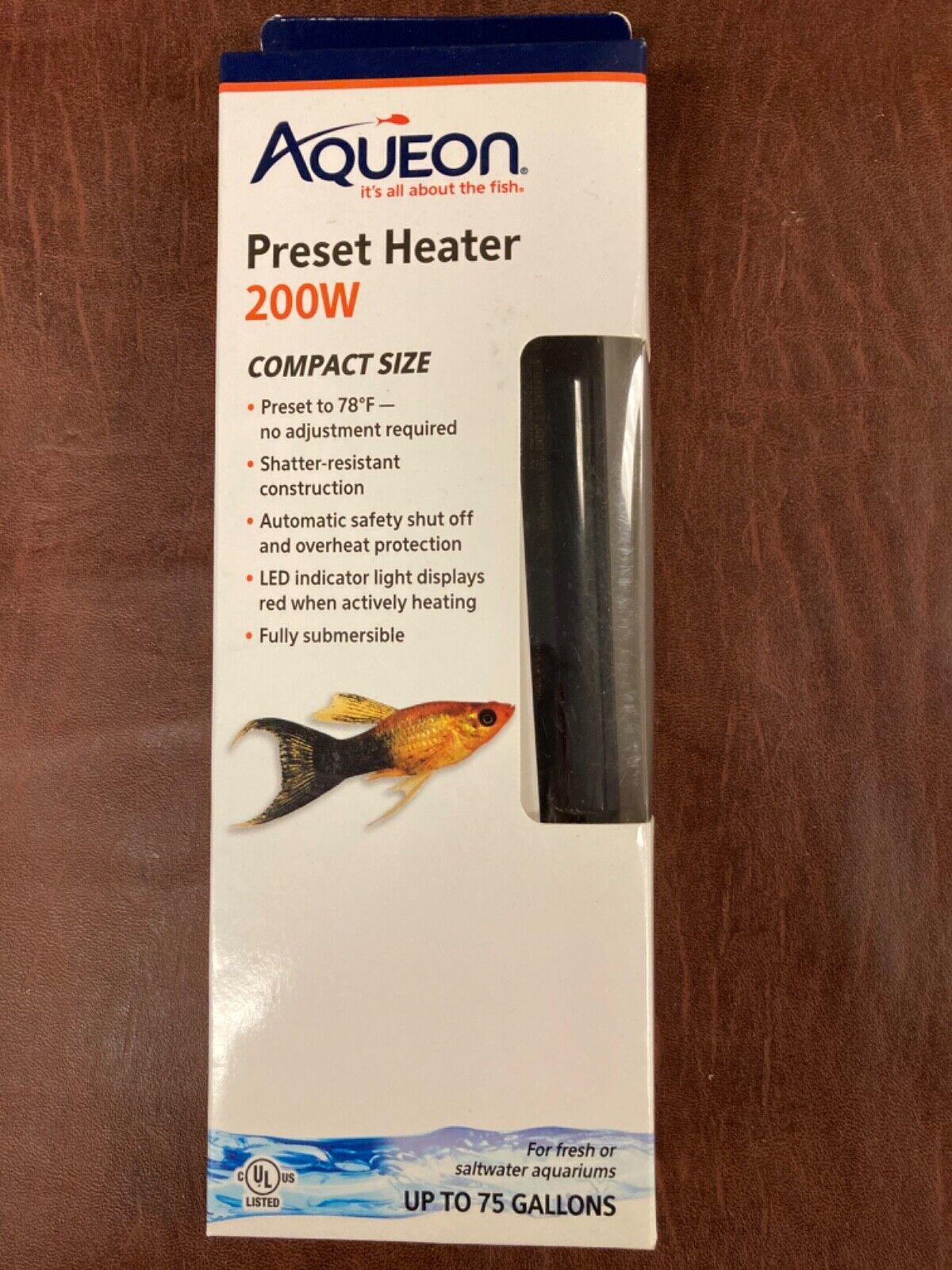 AQUEON PRESET HEATER 200W COMPACT SIZE-UP TO 75 GALLONS-FRESH OR SALTWATER-NEW - $21.48