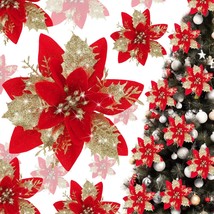12 Pcs Christmas Poinsettias Flowers Decoration Artificial Flowers for C... - £23.73 GBP