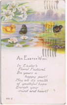 Easter Postcard Ducklings Black Yellow Pond Lilies Lily Pads Poem - $2.15