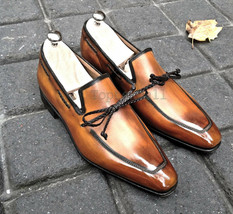 Handmade Men&#39;s Leather Fashion Brown Stylish Classic Loafers Slip Ons Shoes-1009 - £179.28 GBP