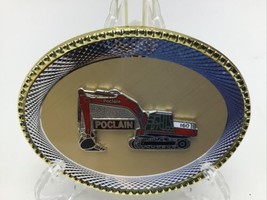 Poclain Belt Buckle Enamel Oval Silver Gold Steam Shovel 160 Vintage New NOS - £35.06 GBP