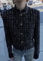 ZARA BNWT 2026. BLACK ECRU TWEED TEXTURED METALLIC THREAD BLAZER. 2293/6... - $107.98