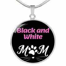 Black And White Cat Mom Necklace Circle Pendant Stainless Steel Or 18k Gold 18-2 - £55.35 GBP