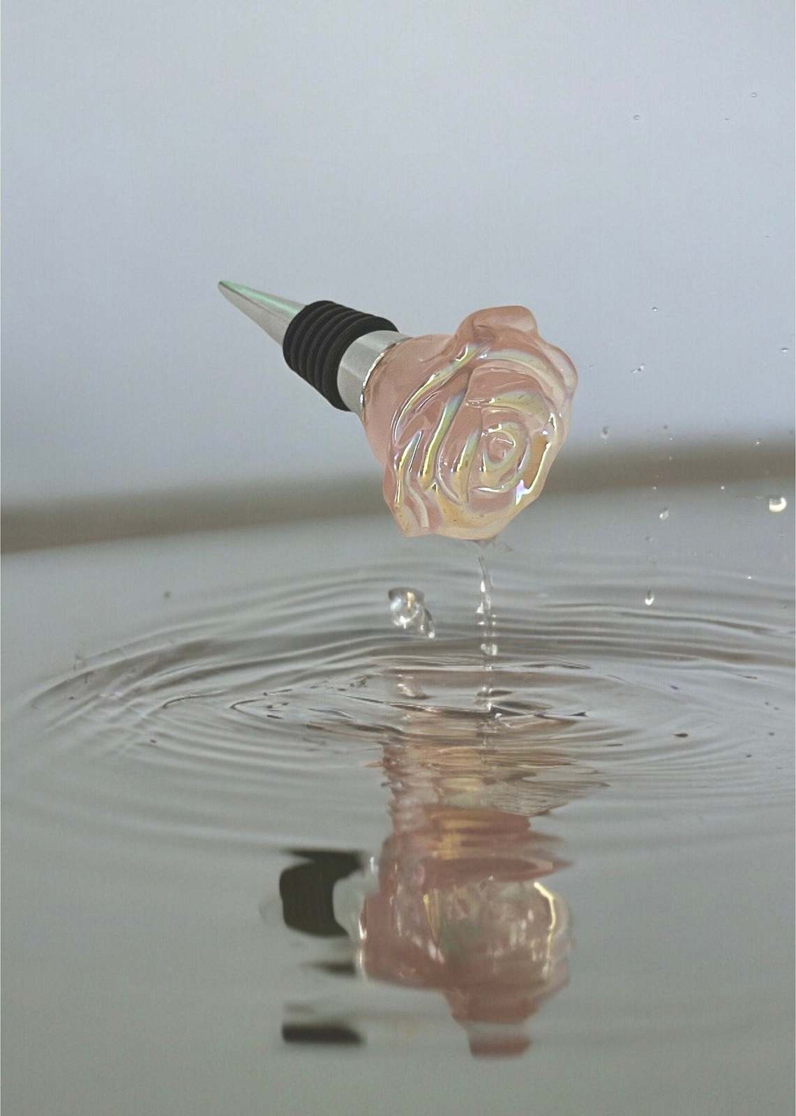 Iridescent Pink Rose Shaped Wine Bottle Stopper - Valentine's Day Gift