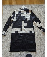 Marks and Spencer black white silk long sleeved Shift dress  Lined  UK14 - $18.87