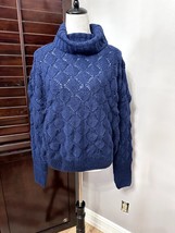 FRNCH Womens Pullover Sweater Blue Marled Long Sleeve Turtleneck Scallop... - $39.06