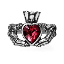 Alchemy Gothic R210  Claddagh By Night Ring Red Heart Crown Hands Friendship Lo - £25.60 GBP