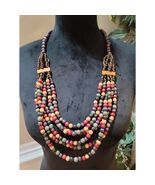 Women Multicolor Wooden Beaded Necklace Multi Strand Jewelry With Lobste... - $34.65