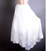 White Eyelet Crochet Floral Elastic Waist Lined Summer Beach Asymmetrica... - $75.41 CAD