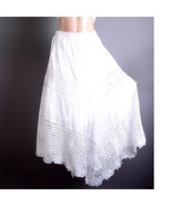 White Eyelet Crochet Floral Elastic Waist Lined Summer Beach Asymmetrica... - $75.41 CAD