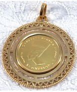 Vintage Nofretete Regina Nefertiti 90% Gold Coin in Filigree 18K Gold Pe... - £715.41 GBP