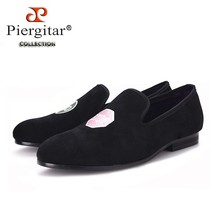 E men velvet shoes with letters embroidery british style men smoking slippers party and thumb200