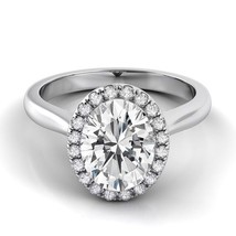 Classic 2.25Ct Oval Cut Diamond Halo Engagement Ring Solid 14k White Gold Size 6 - £188.37 GBP