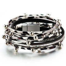 Multilayer Metal Beads Charm Leather Bracelets for Women Trendy Design Double Wr - £12.55 GBP