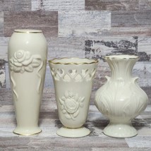 Lenox Rose Blossom &amp; Elfin Bud Vase Lot of 3 Porcelain with 24K Gold Trim - £17.40 GBP