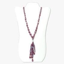 Oval Ruby Teardrop Bead Necklace with White and Blue Sapphire  - £2,100.40 GBP