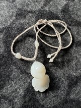 Hand carved hand braiding Natural Jade necklace｜Hetian white nephrite jade goldf - £616.32 GBP