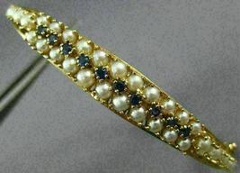 7.34CT Round Cut Sapphire &amp; Pearl 14K Yellow Gold Finish Pretty Bangle Bracelet - £137.00 GBP