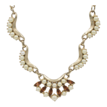 Vintage Faux Pearl Rhinestone Gold Plated Choker Necklace - £15.56 GBP