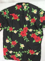 Royal Creations Hawaiian Shirt Large Flowers Geometric Black Red Tropical - $14.89