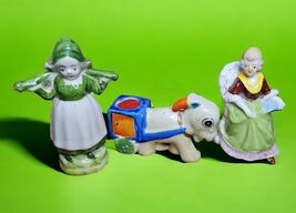 3 Vintage 1940s Porcelain Figurines Hand Painted Japan Donkey Pin Cushio... - $26.16