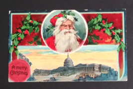 A Merry Christmas Santa Capital Building Scenic View Embossed Postcard c... - £6.28 GBP