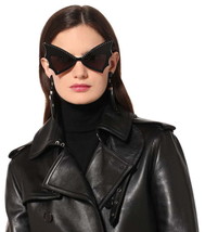 Saint Laurent Jerry Bat Sunglasses Black Crystals $905 Italian Runway Wing Shape - £376.68 GBP