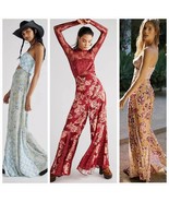 NWT Free People Silky Juliet Jumpsuit $228 SMALL Wine Floral Boho Wide Leg - £78.21 GBP