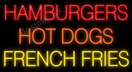 New Hamburgers Hot Dogs French Fries Open Light Real Glass Neon Sign 32&quot;x24&quot; - £271.77 GBP