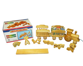 Levco Wood Train Set Toys Blocks Animals Trainabile World Educational Pullable - £10.89 GBP