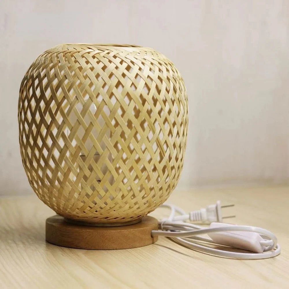Nordic Wood Bamboo Night Light Table Lamp Bedroom Bedside Home Art Decor... - $33.19+