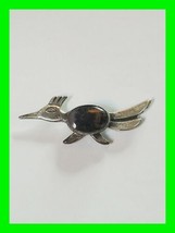 Unique Vintage Tie Tack Sterling Silver Road Runner With Polished Stone Uncommon - £23.45 GBP
