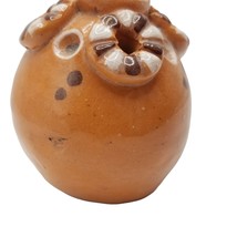 Vintage Mini Bud Vase Pottery Round Glazed Brown White Stripes 2.25&quot; Sma... - £9.19 GBP