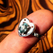 Heart shaped Sterling Silver Solitaire Ring with oval Cut Blue Zircon - Size 6.5 - £47.30 GBP