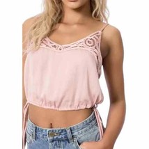 Free People Pink Satin Camisole Spaghetti Strap Embroidered Trim Top XS New - £15.90 GBP