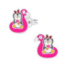 Bird Sitting on Flamingo Floaty 925 Silver Stud Earrings With Crystals - £11.26 GBP